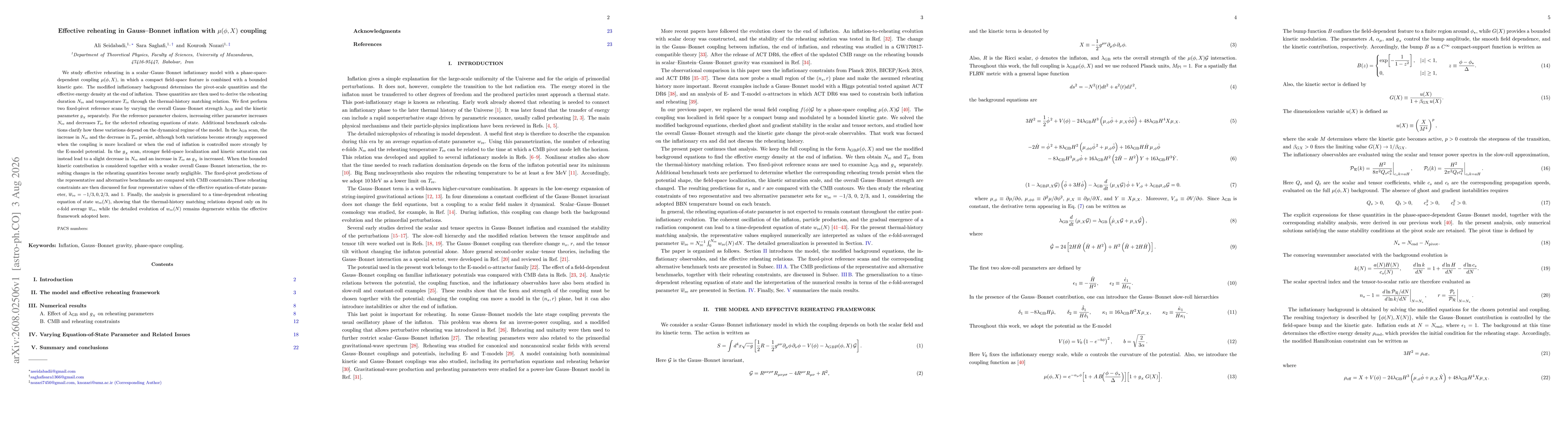 Thumbnail for Effective reheating in Gauss--Bonnet inflation with $μ(φ,X)$ coupling