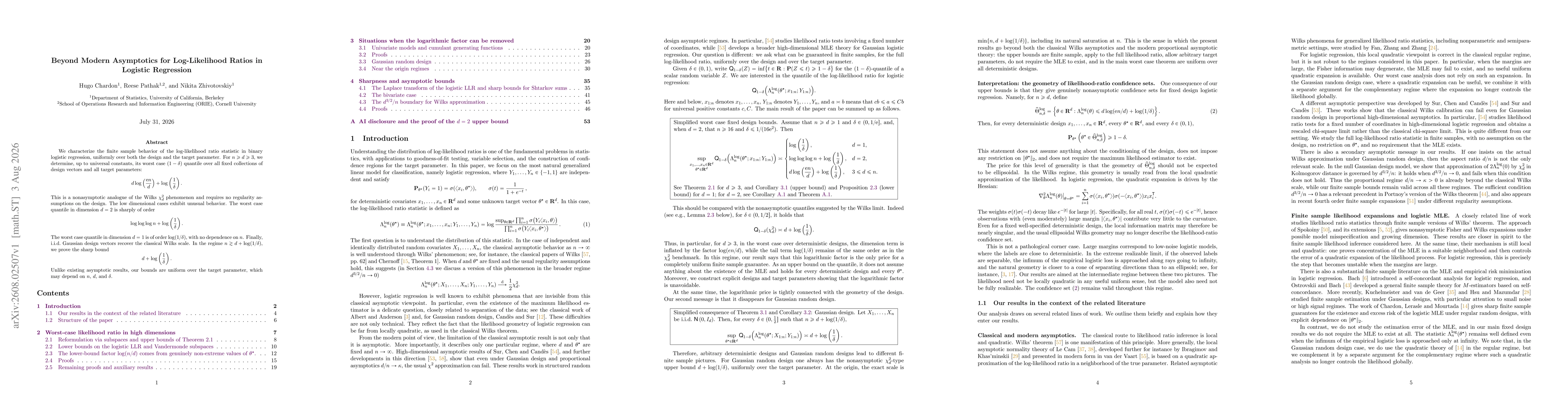 Thumbnail for Beyond Modern Asymptotics for Log-Likelihood Ratios in Logistic Regression
