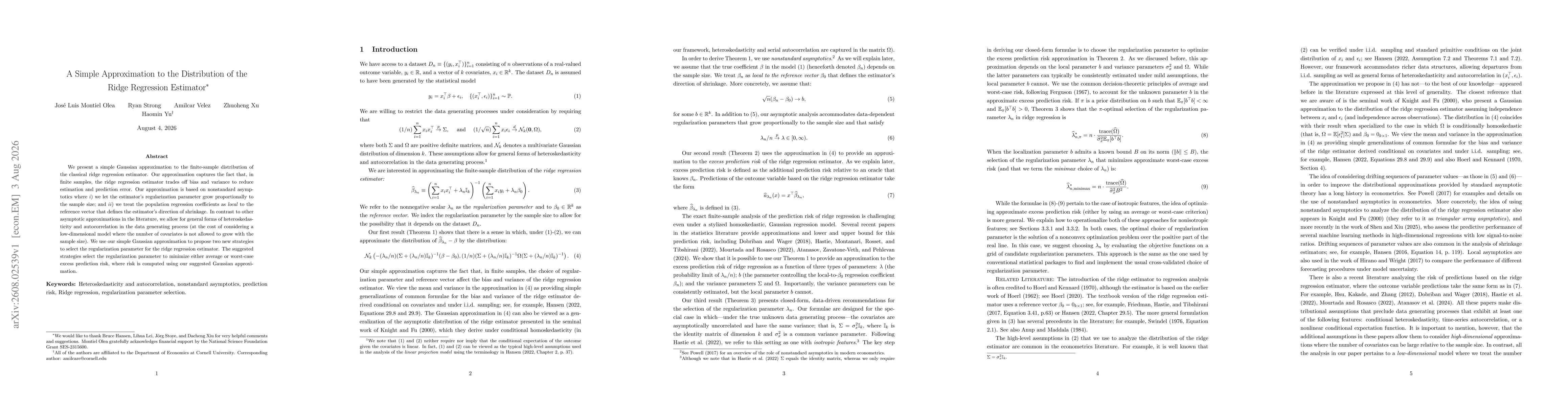 Thumbnail for A Simple Approximation to the Distribution of the Ridge Regression Estimator