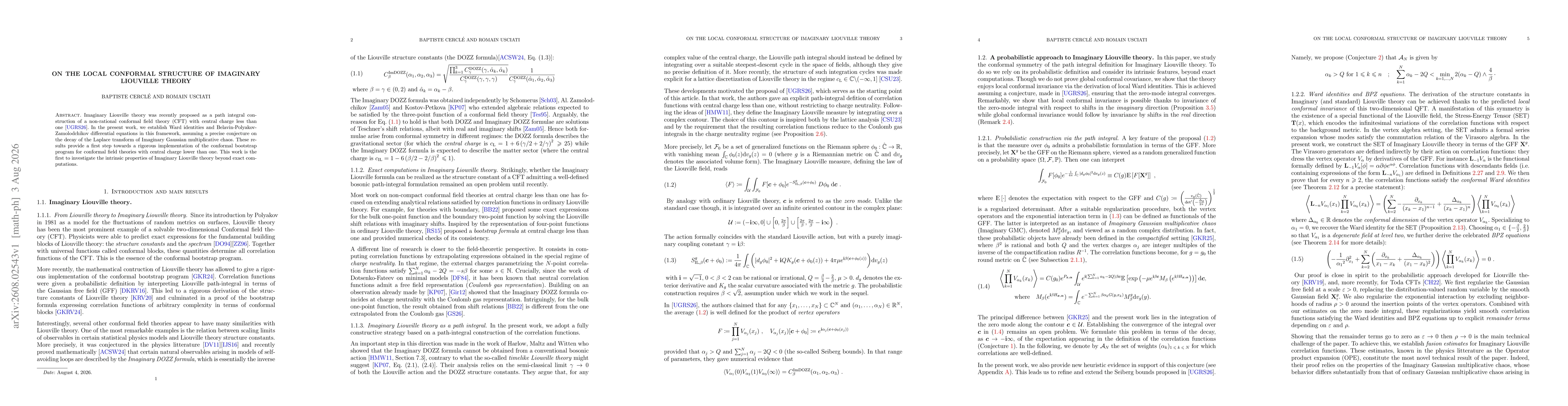 Thumbnail for On the local conformal structure of Imaginary Liouville theory