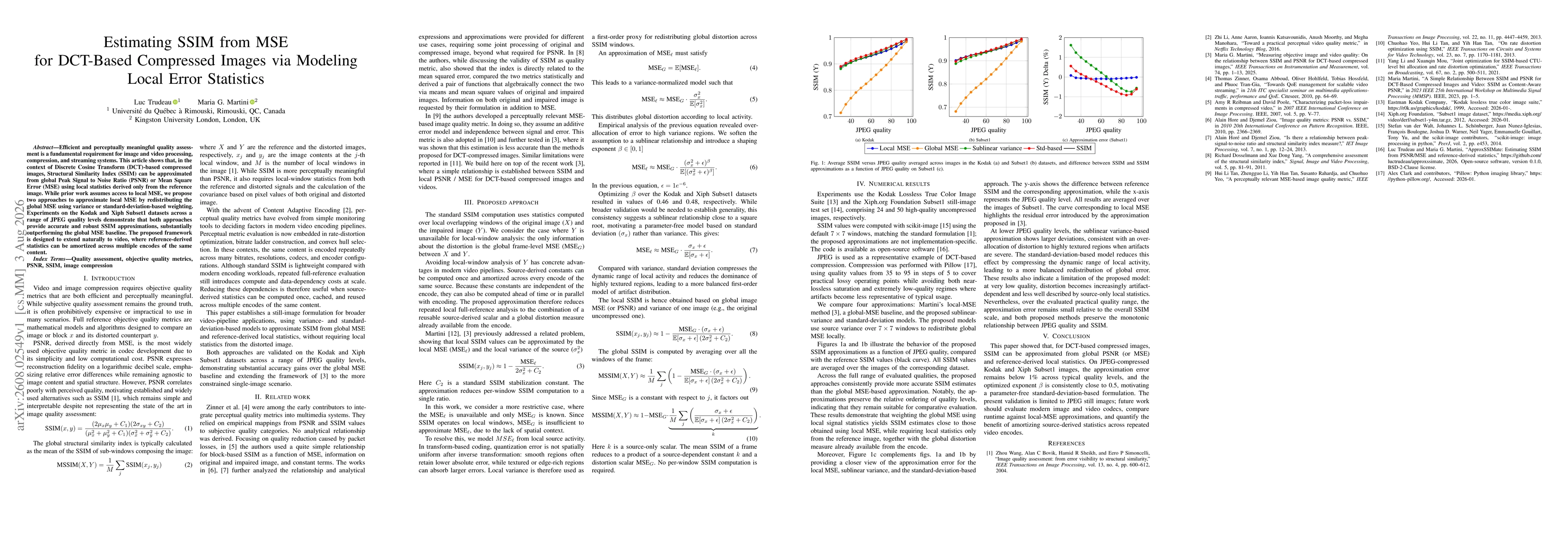 Thumbnail for Estimating SSIM from MSE for DCT-Based Compressed Images