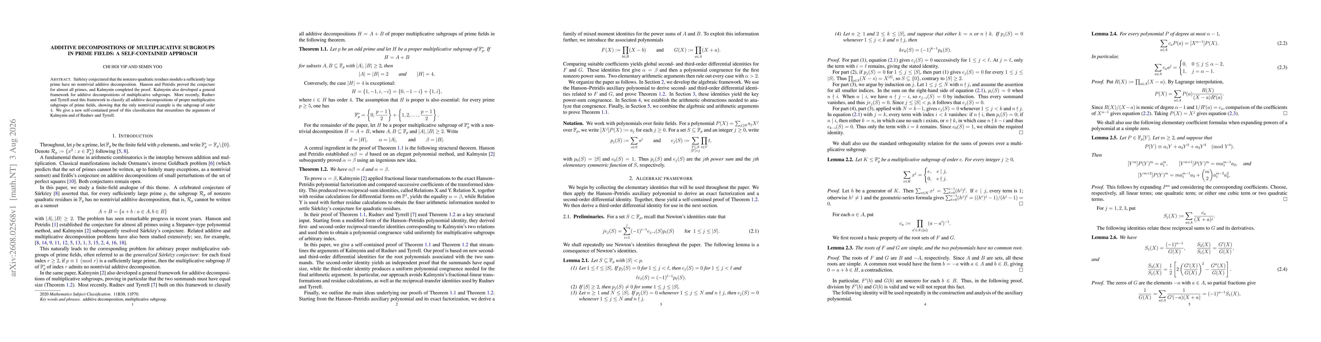 Thumbnail for Additive decompositions of multiplicative subgroups in prime fields: a self-contained approach