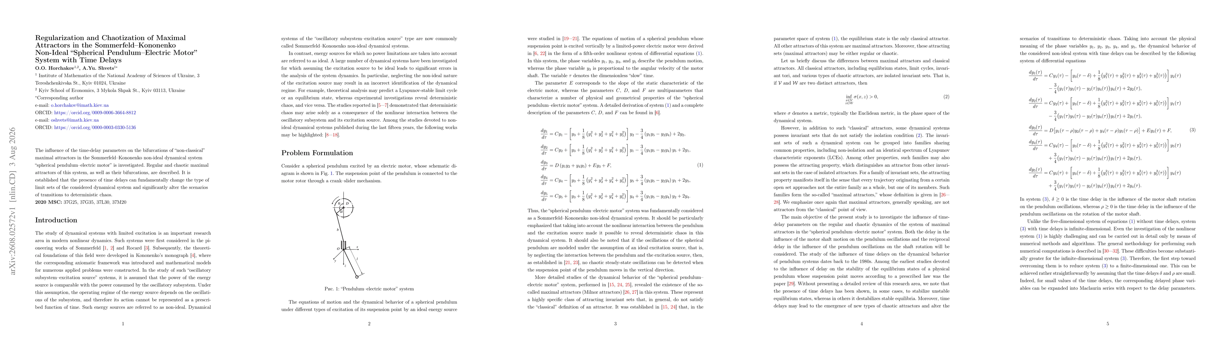 Thumbnail for Regularization and Chaotization of Maximal Attractors in the Sommerfeld-Kononenko Non-Ideal "Spherical Pendulum-Electric Motor" System with Time Delays