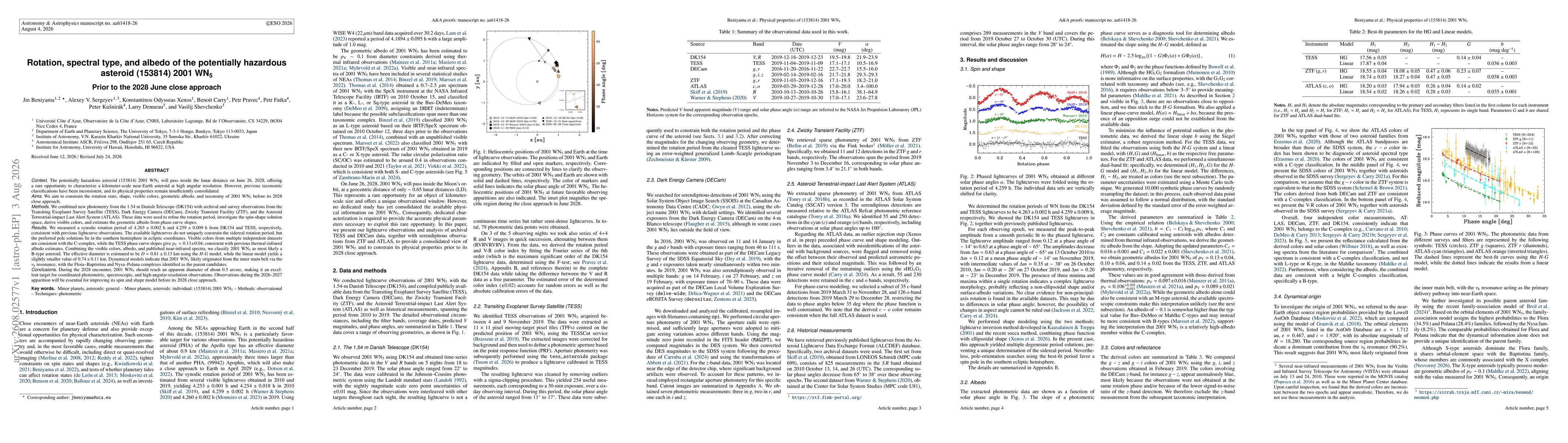 Thumbnail for Rotation, spectral type, and albedo of the potentially hazardous asteroid (153814) 2001 WN$_{\text 5}$ Prior to the 2028 June close approach