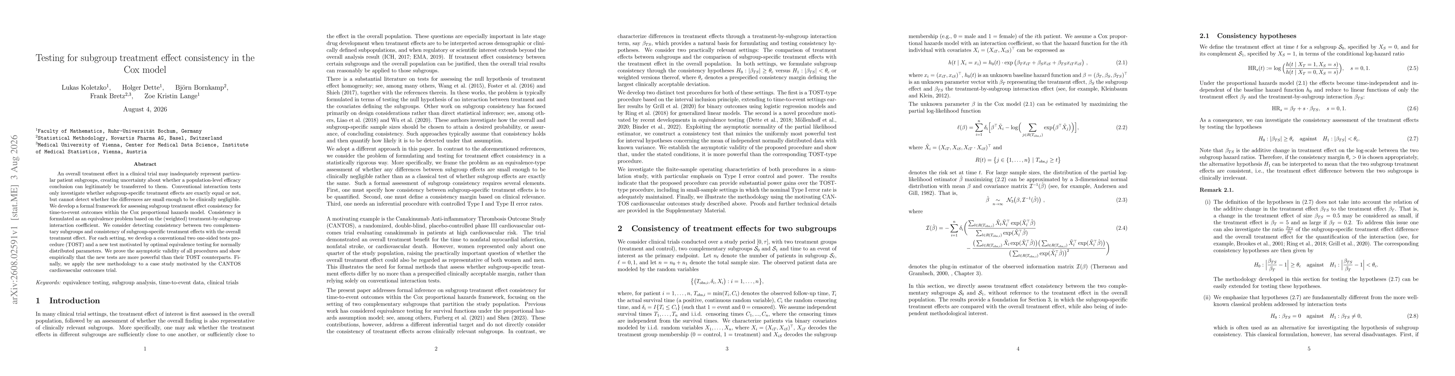 Thumbnail for Testing for subgroup treatment effect consistency in the Cox model