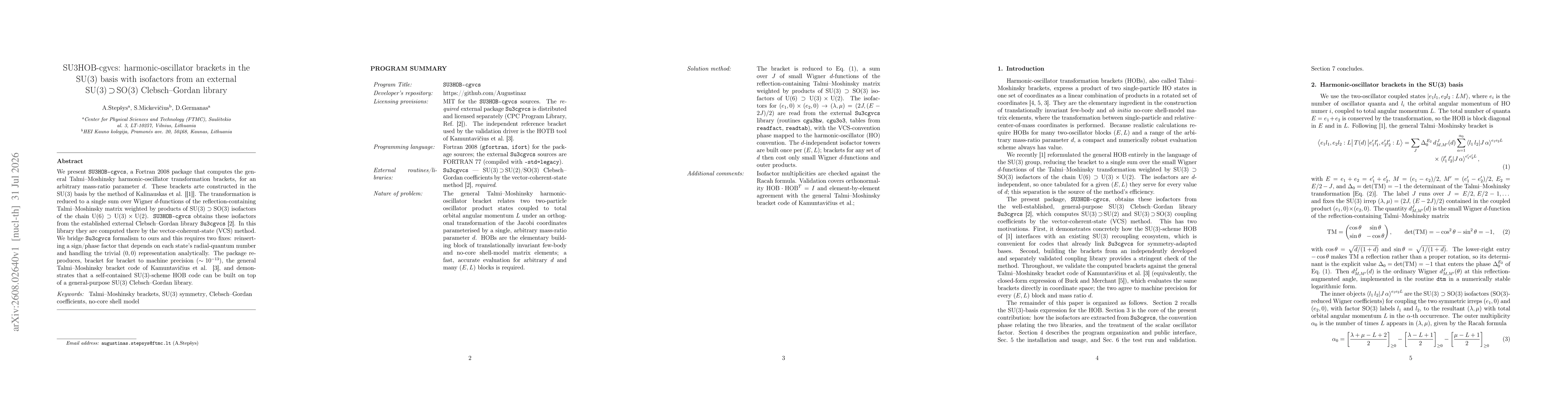 Thumbnail for SU3HOB-cgvcs: harmonic-oscillator brackets in the SU(3) basis with isofactors from an external SU(3)$\,\supset\,$SO(3) Clebsch--Gordan library