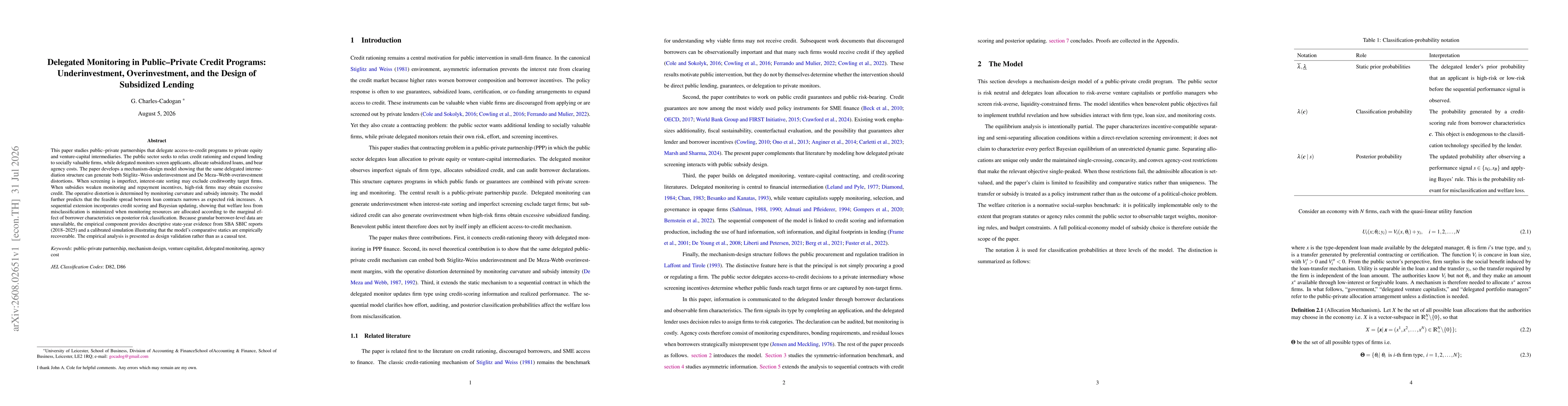 Thumbnail for Delegated Monitoring in Public-Private Sector Credit Programs: Underinvestment, Overinvestment, and the Design of Subsidized Lending