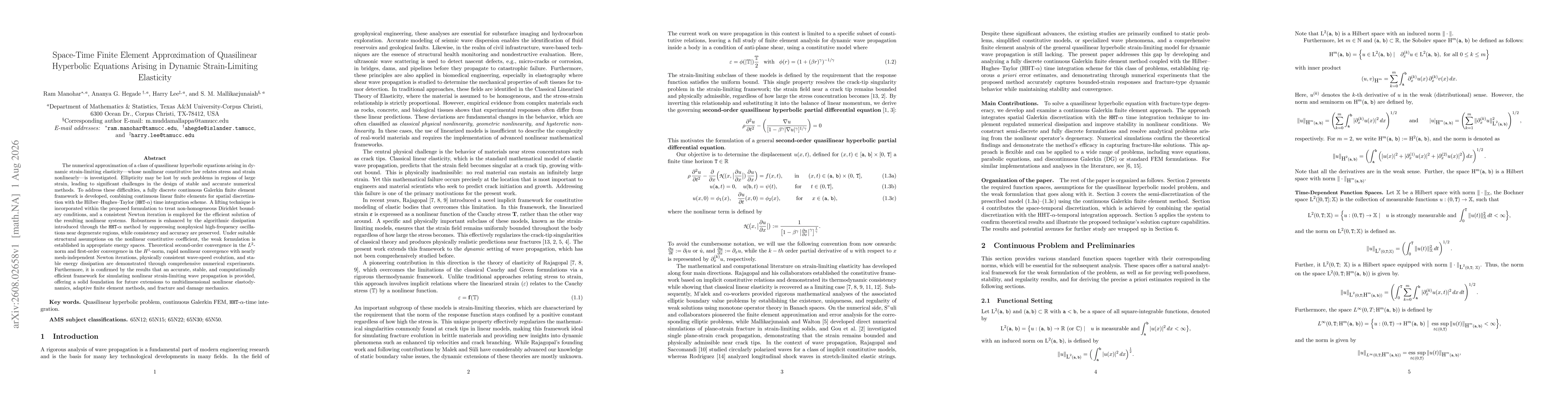Thumbnail for Space-Time Finite Element Approximation of Quasilinear Hyperbolic Equations Arising in Dynamic Strain-Limiting Elasticity