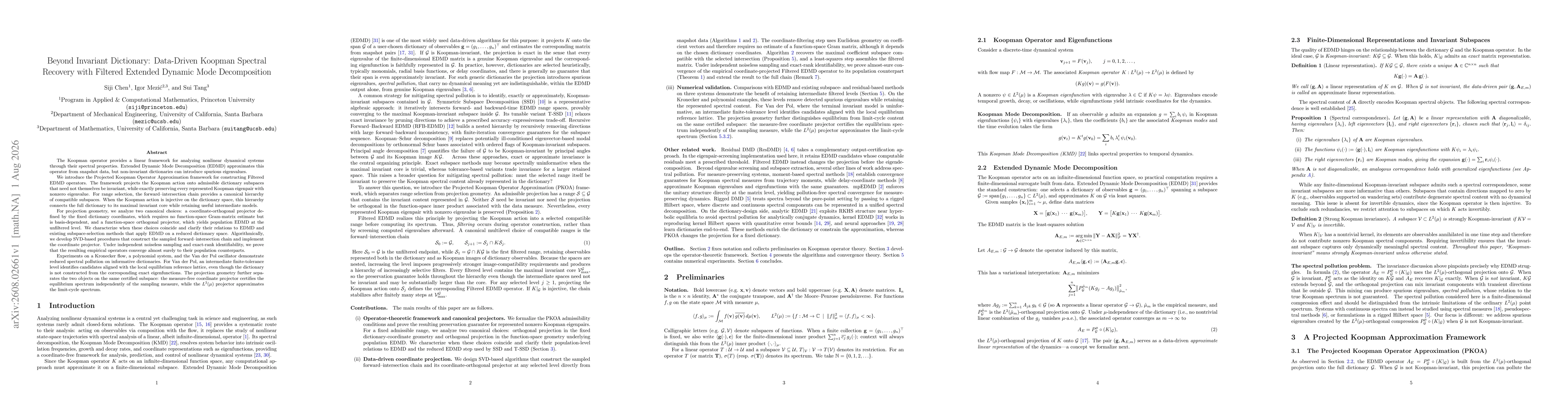 Thumbnail for Beyond Invariant Dictionary: Data-Driven Koopman Spectral Recovery with Filtered Extended Dynamic Mode Decomposition