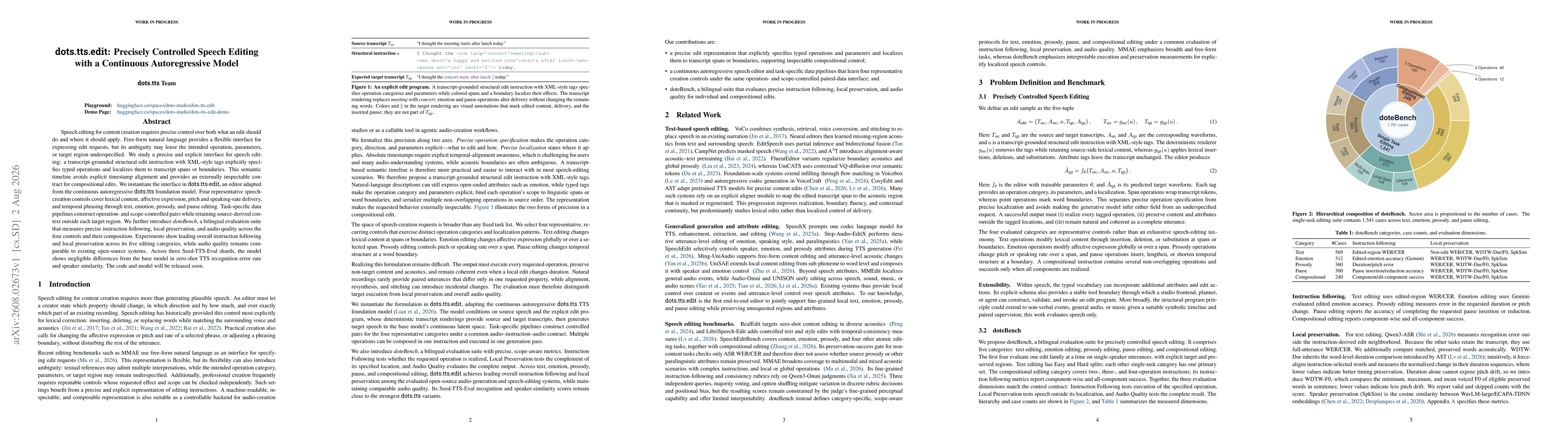 Thumbnail for dots.tts.edit: Precisely Controlled Speech Editing with a Continuous Autoregressive Model