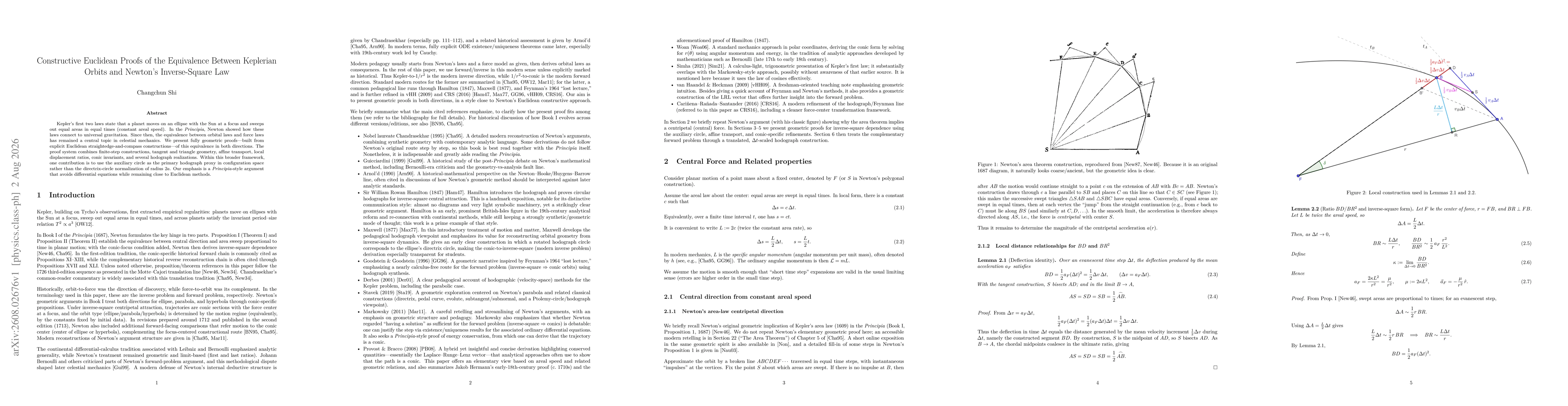 Thumbnail for Constructive Euclidean Proofs of the Equivalence Between Keplerian Orbits and Newton's Inverse-Square Law