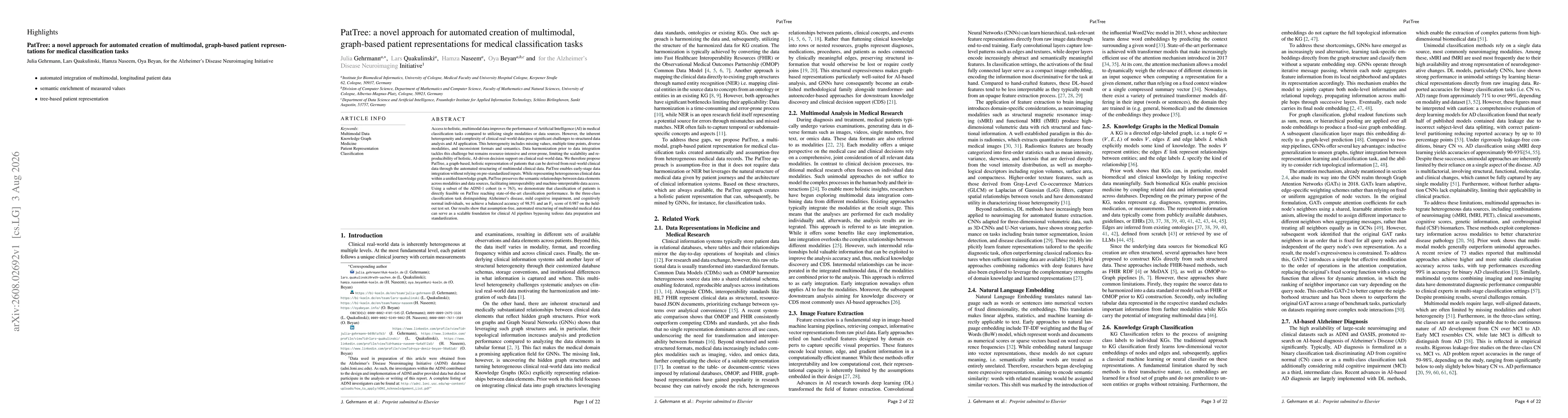 Thumbnail for PatTree: a novel approach for automated creation of multimodal, graph-based patient representations for medical classification tasks