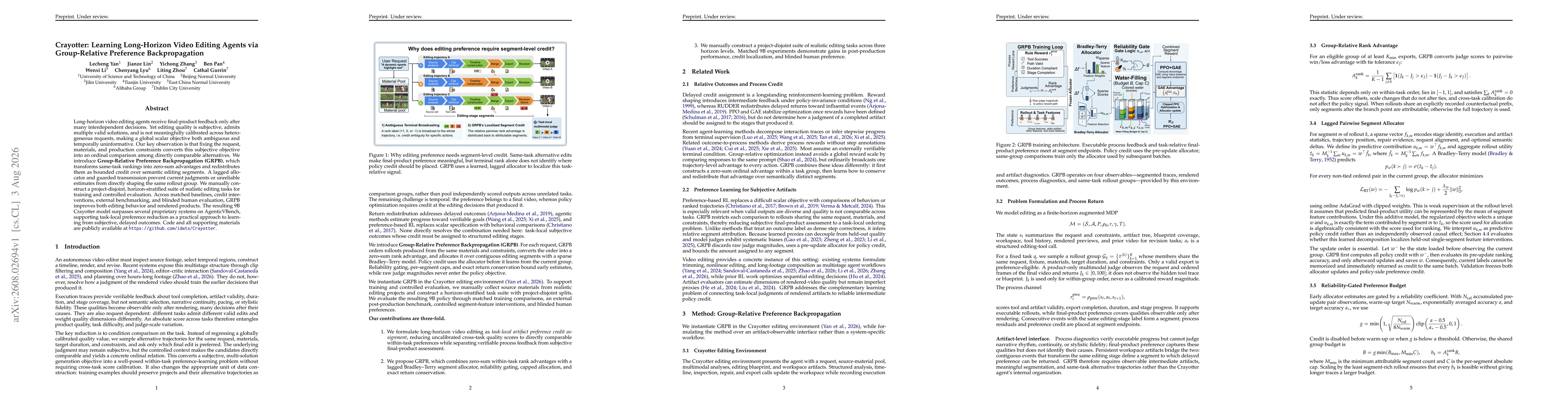 Thumbnail for Crayotter: Learning Long-Horizon Video Editing Agents via Group-Relative Preference Backpropagation