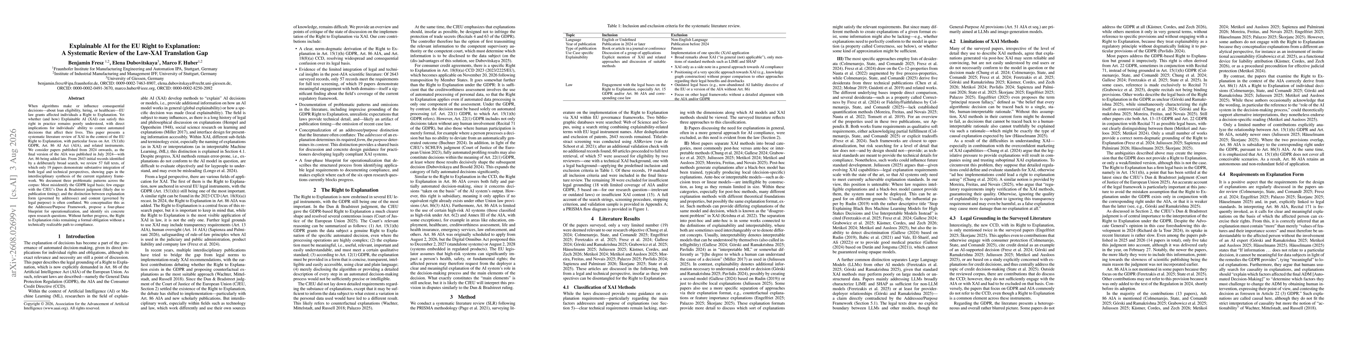 Thumbnail for Explainable AI for the EU Right to Explanation: A Systematic Review of the Law-XAI Translation Gap