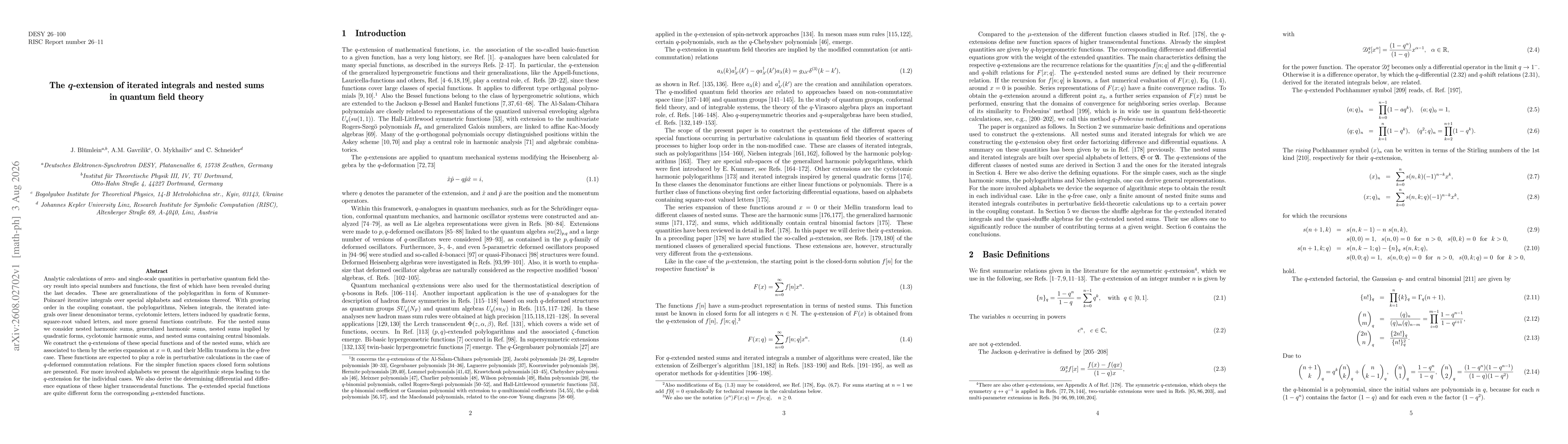 Thumbnail for The $q$-extension of iterated integrals and nested sums in quantum field theory