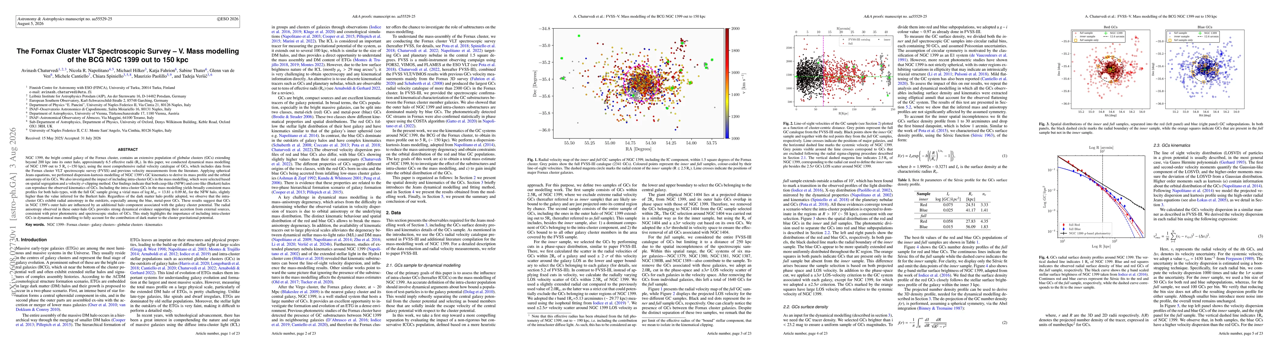 Thumbnail for The Fornax Cluster VLT Spectroscopic Survey - V. Mass modelling of the BCG NGC 1399 out to 150 kpc
