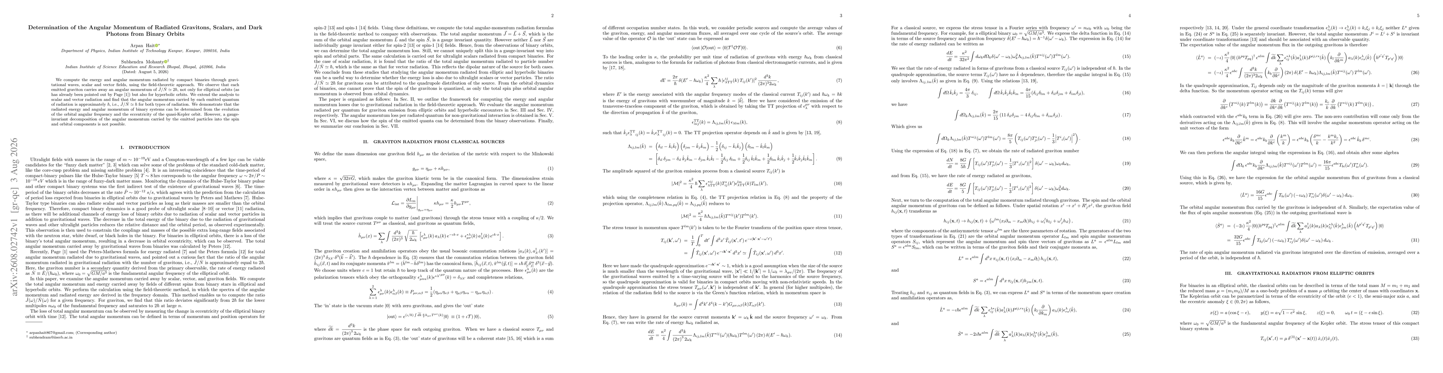 Thumbnail for Determination of the Angular Momentum of Radiated Gravitons, Scalars, and Dark Photons from Binary Orbits