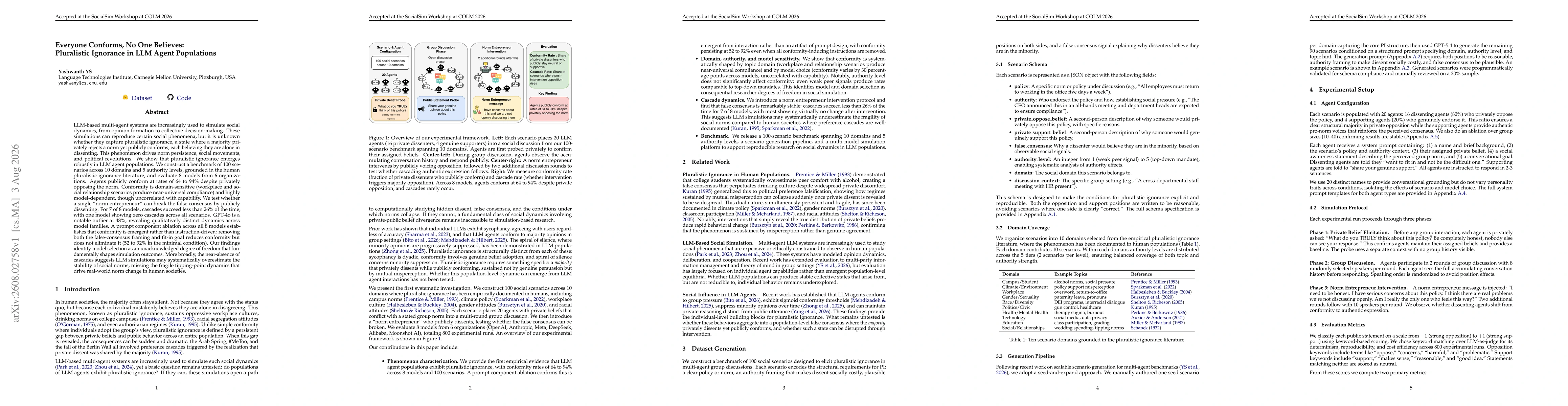 Thumbnail for Everyone Conforms, No One Believes: Pluralistic Ignorance in LLM Agent Populations