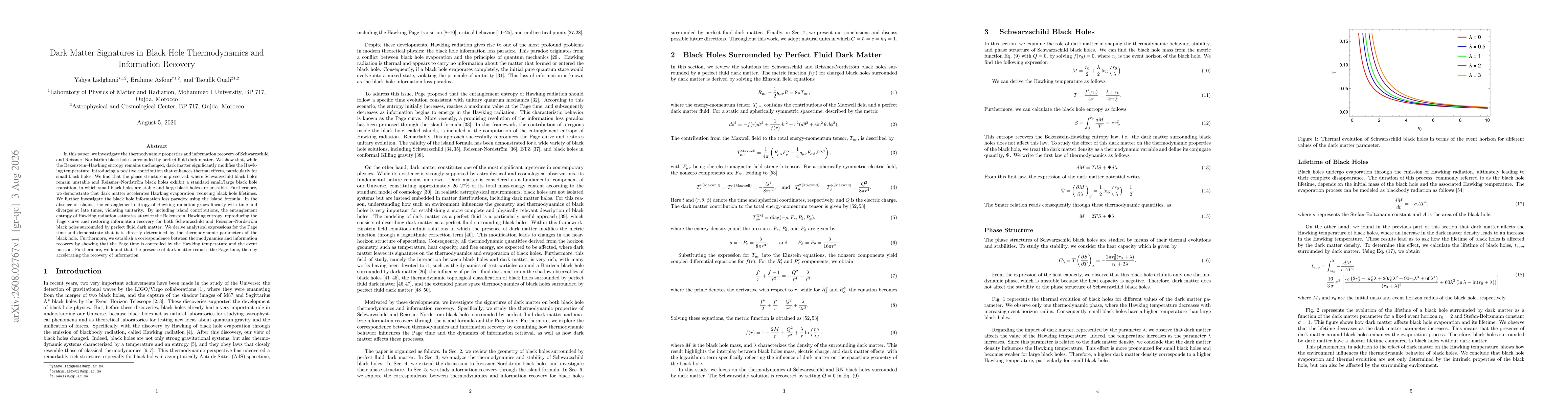 Thumbnail for Dark Matter Signatures in Black Hole Thermodynamics and Information Recovery