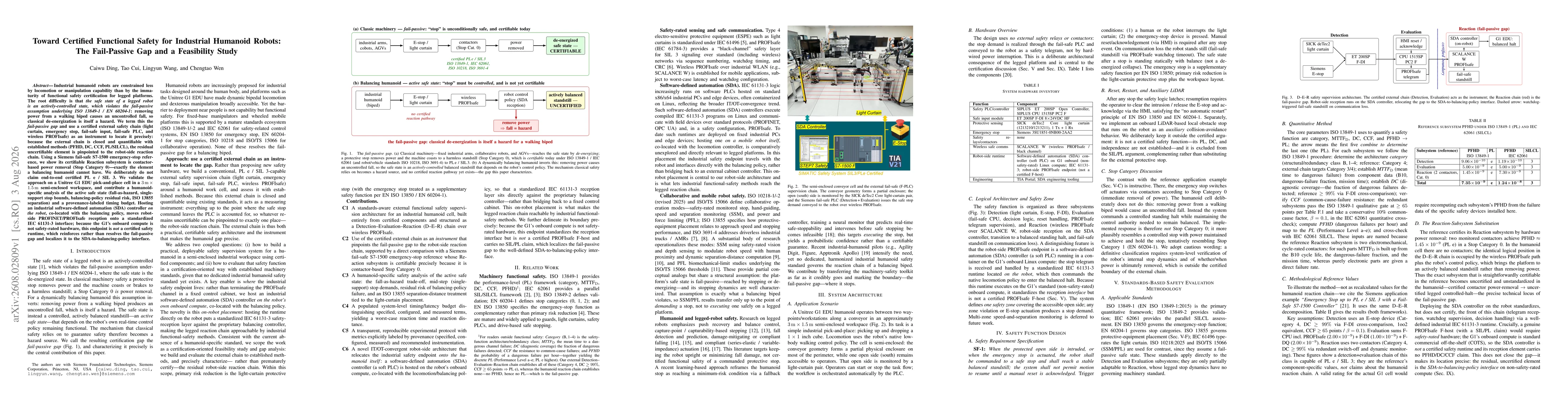 Thumbnail for Toward Certified Functional Safety for Industrial Humanoid Robots: The Fail-Passive Gap and a Feasibility Study