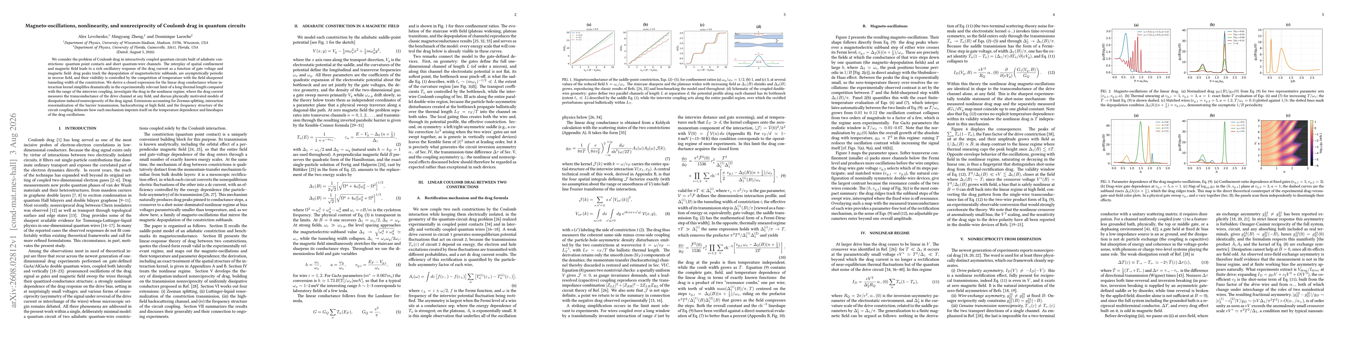 Thumbnail for Magneto-oscillations, nonlinearity, and nonreciprocity of Coulomb drag in quantum circuits