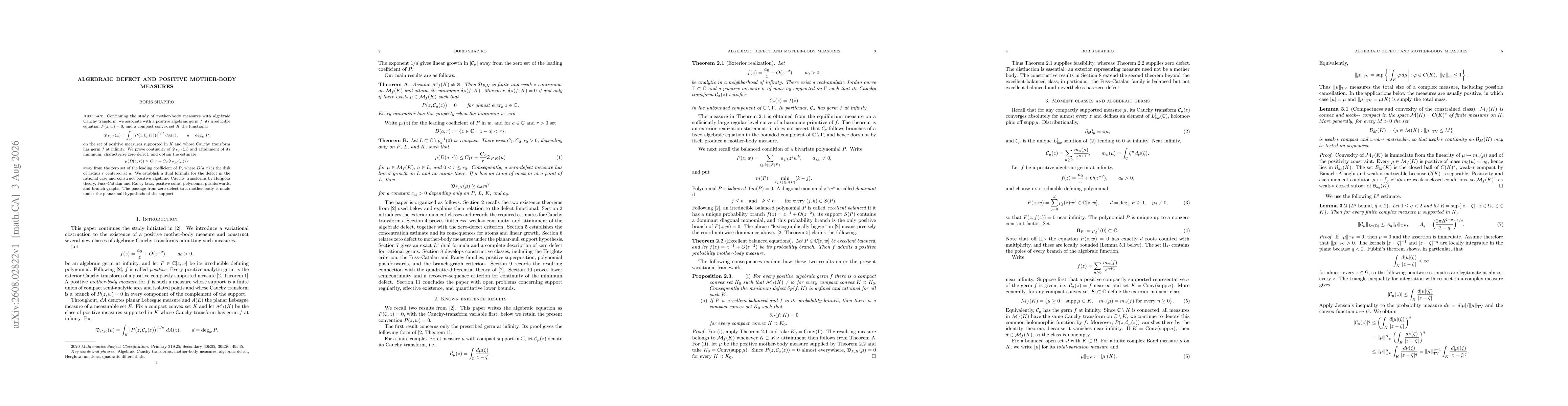 Thumbnail for Algebraic defect and positive mother body measures