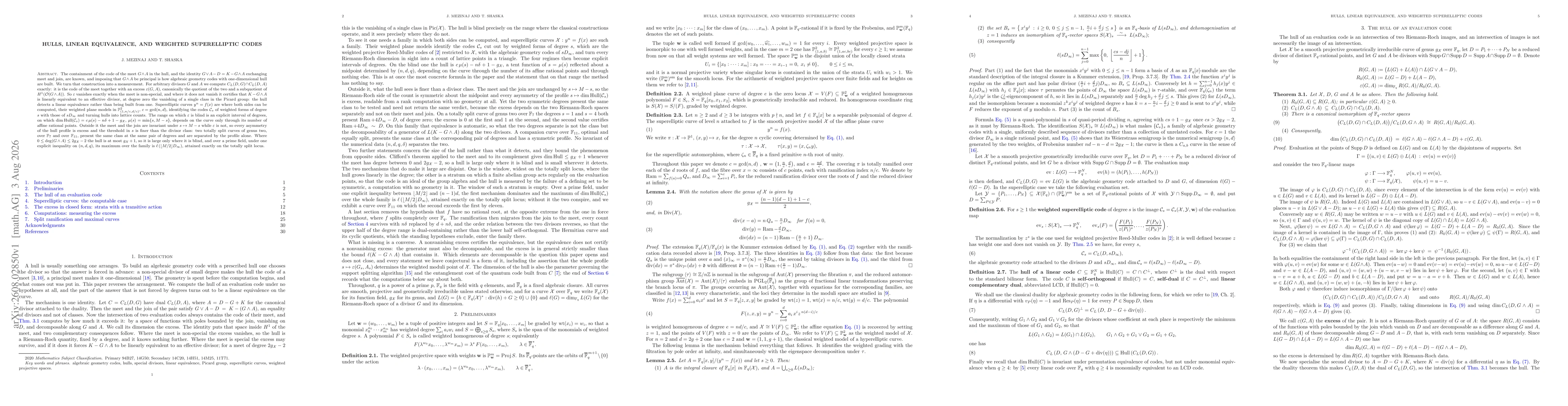 Thumbnail for Hulls, linear equivalence, and weighted superelliptic codes