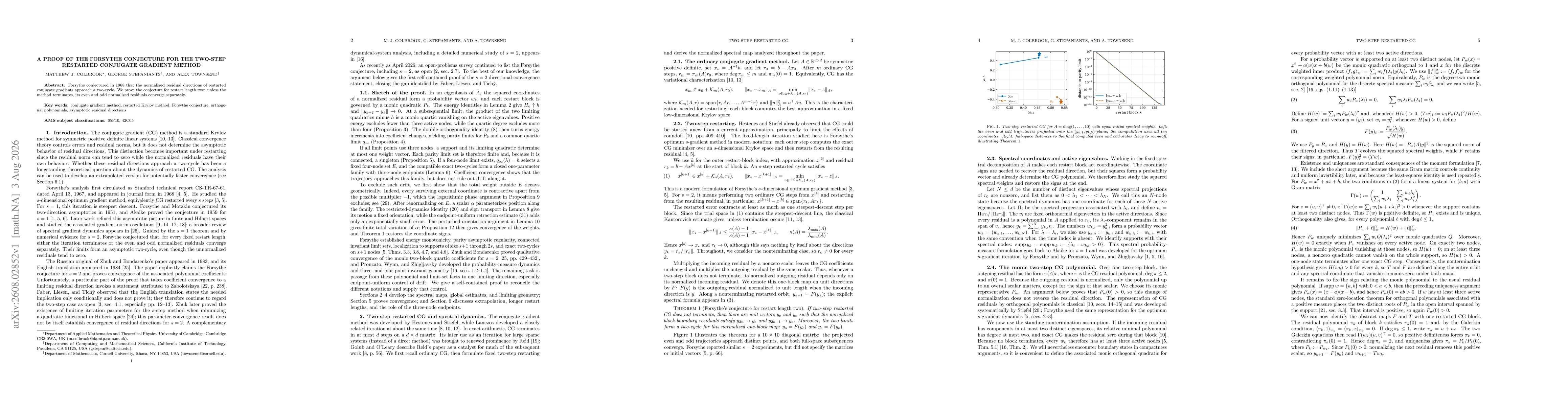 Thumbnail for A Proof of the Forsythe Conjecture for the Two-Step Restarted Conjugate Gradient Method