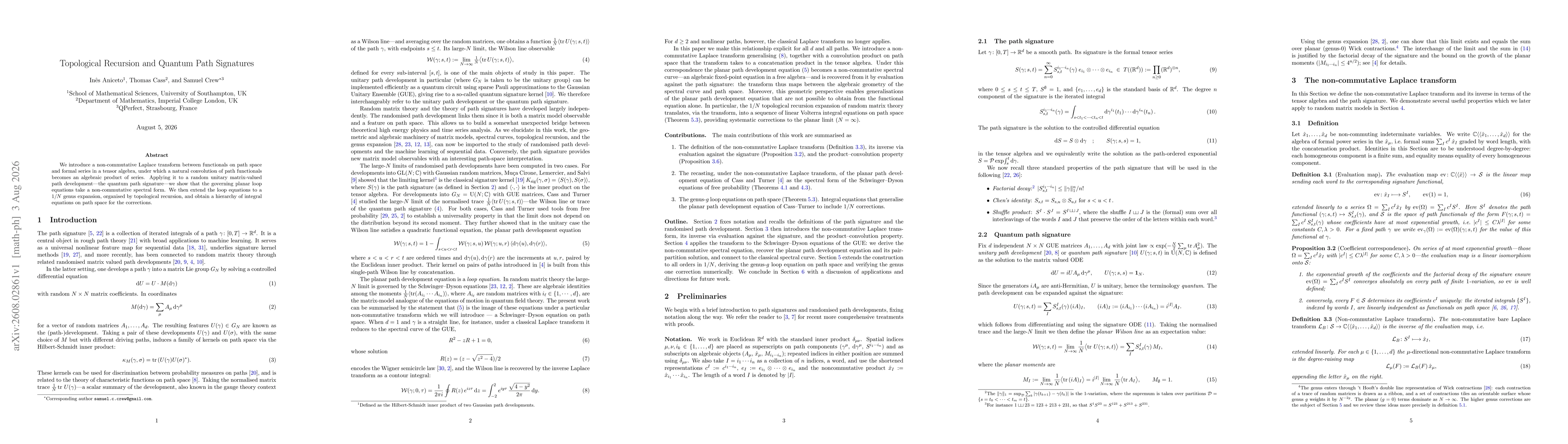 Thumbnail for Topological Recursion and Quantum Path Signatures