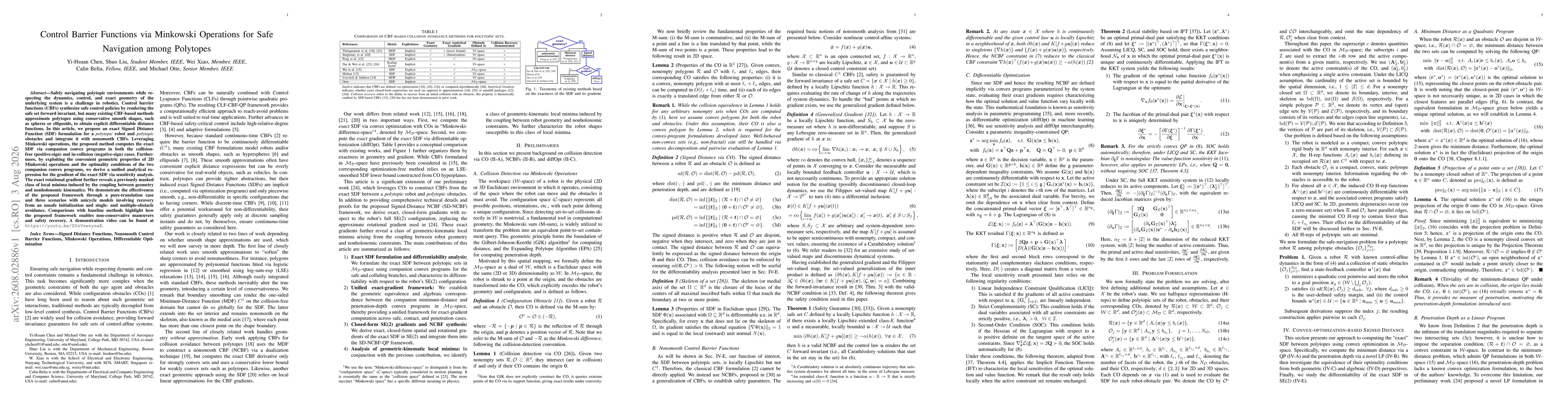 Thumbnail for Control Barrier Functions via Minkowski Operations for Safe Navigation among Polytopes