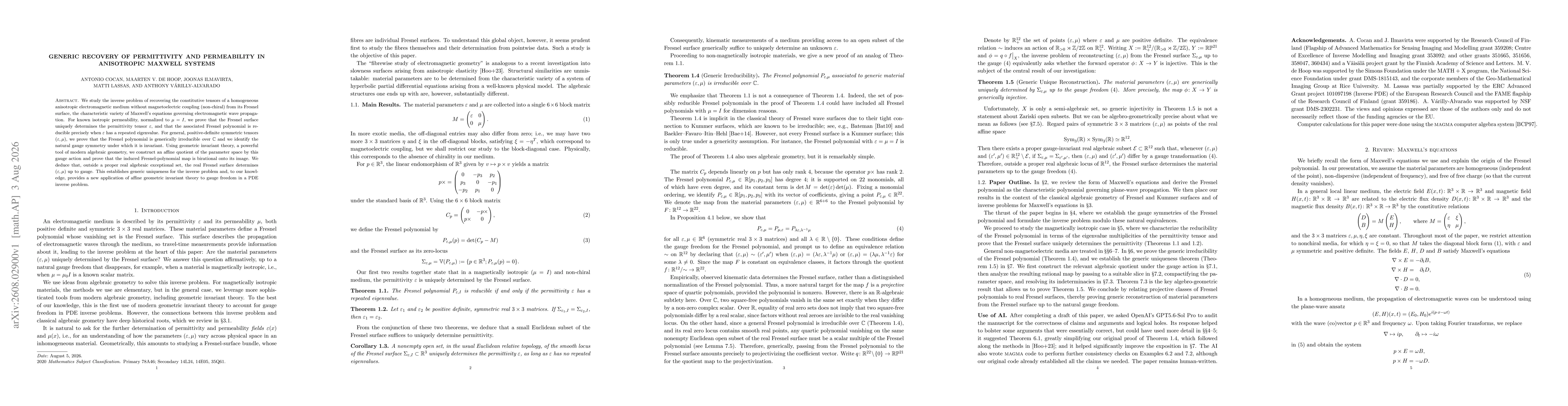 Thumbnail for Generic Recovery of Permittivity and Permeability in Anisotropic Maxwell Systems