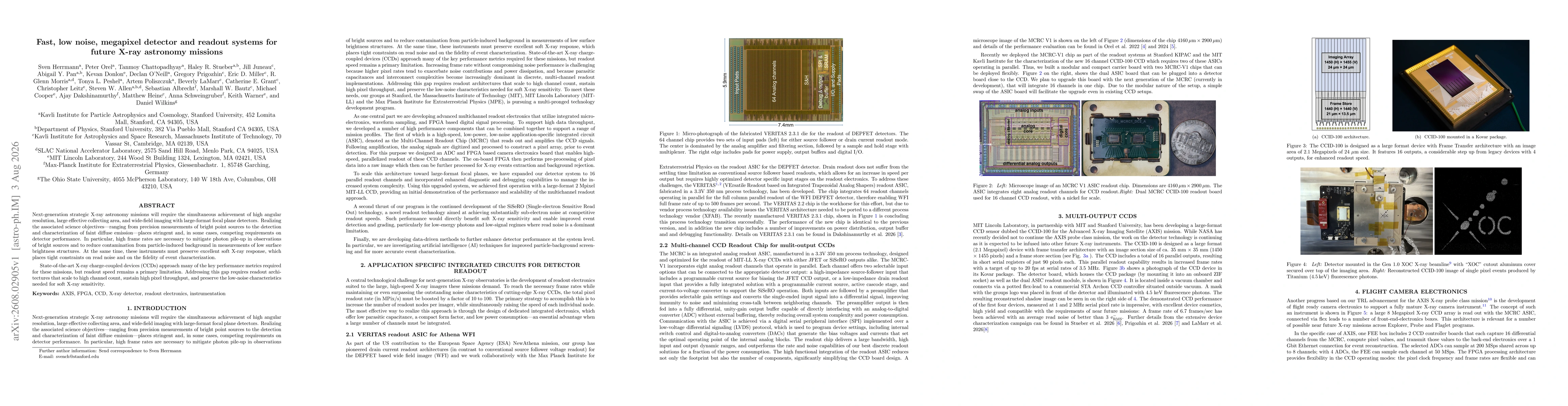 Thumbnail for Fast, low noise, megapixel detector and readout systems for future X-ray astronomy missions
