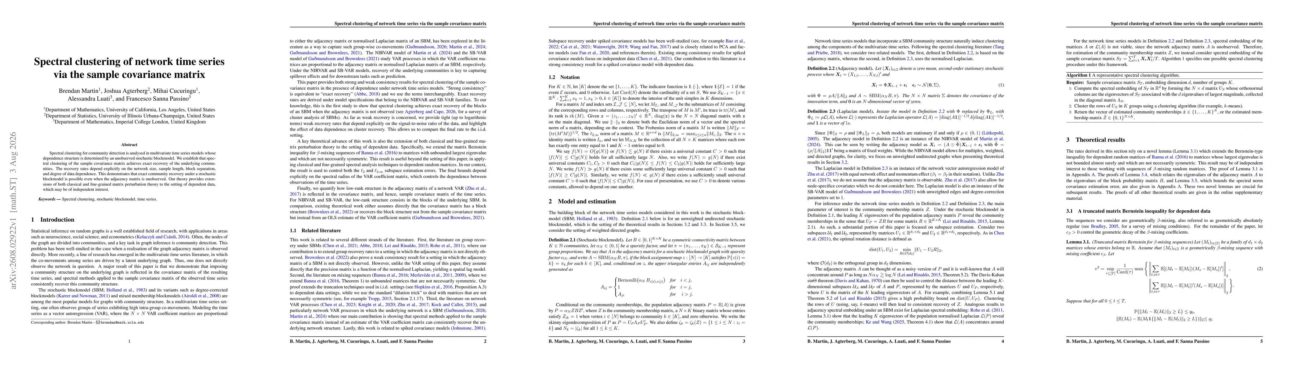 Thumbnail for Spectral clustering of network time series via the sample covariance matrix