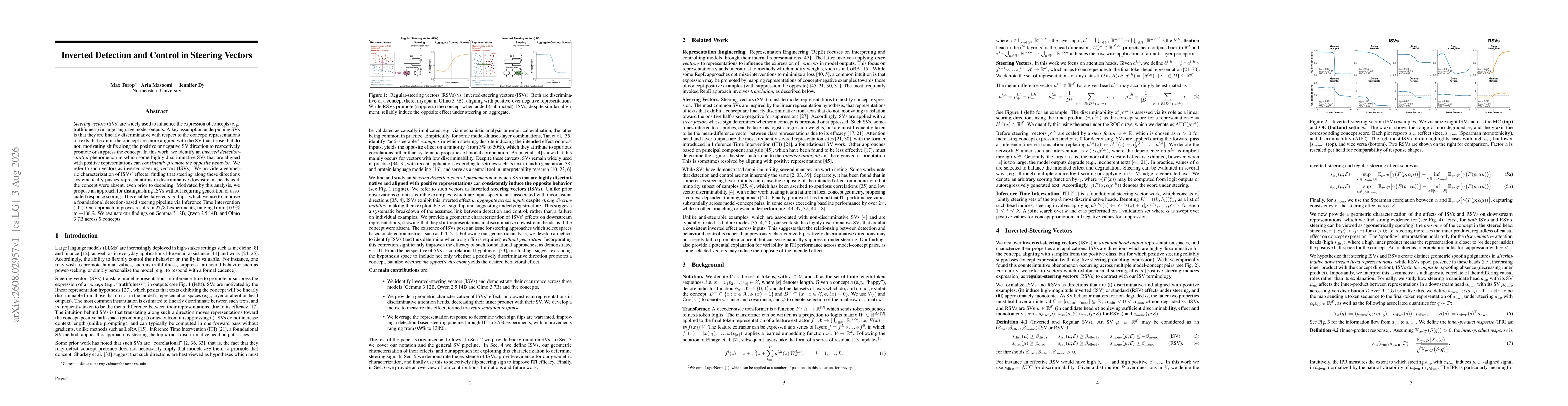 Thumbnail for Inverted Detection and Control in Steering Vectors