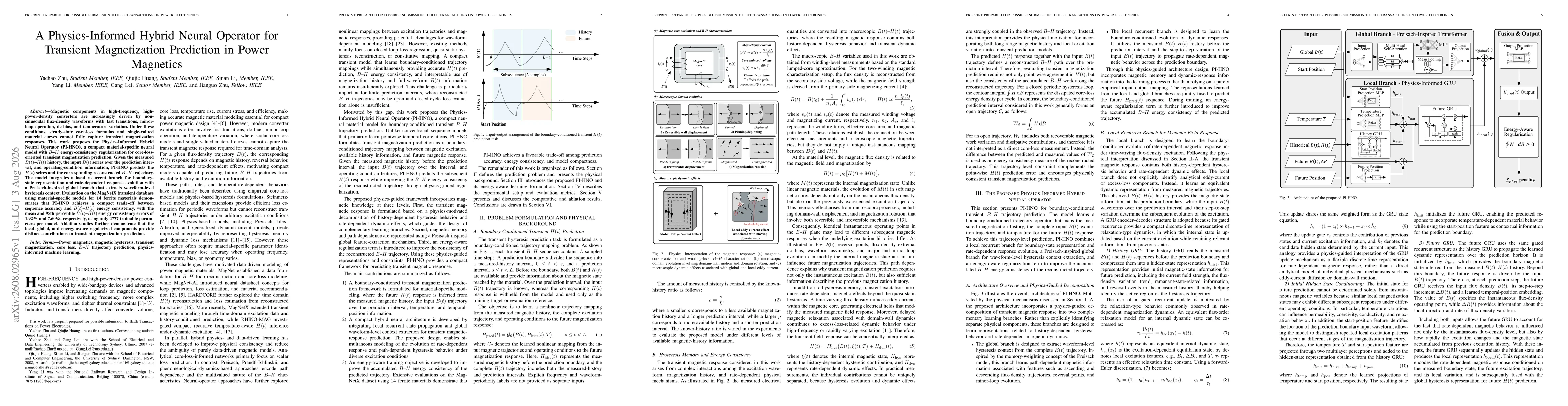 Thumbnail for A Physics-Informed Hybrid Neural Operator for Transient Magnetization Prediction in Power Magnetics