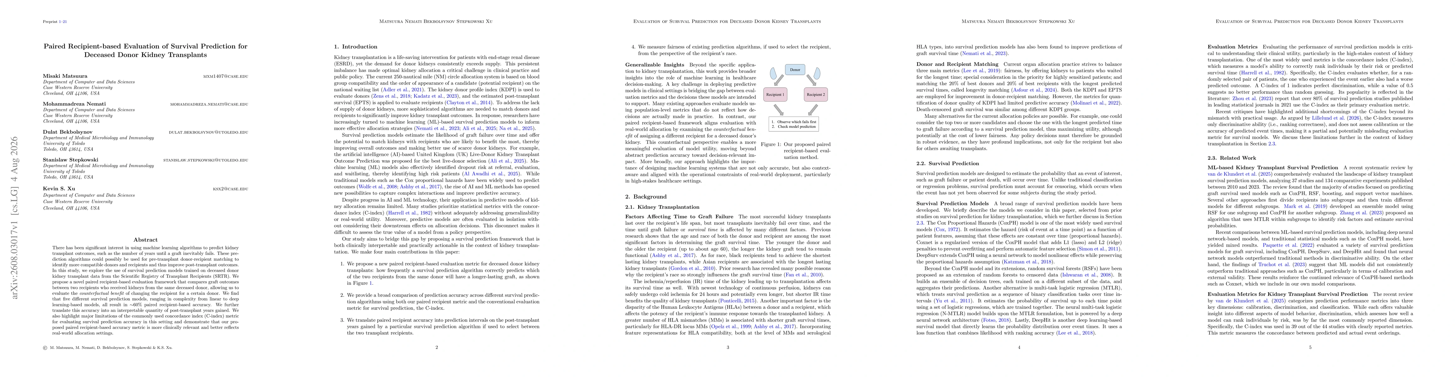 Thumbnail for Paired Recipient-based Evaluation of Survival Prediction for Deceased Donor Kidney Transplants