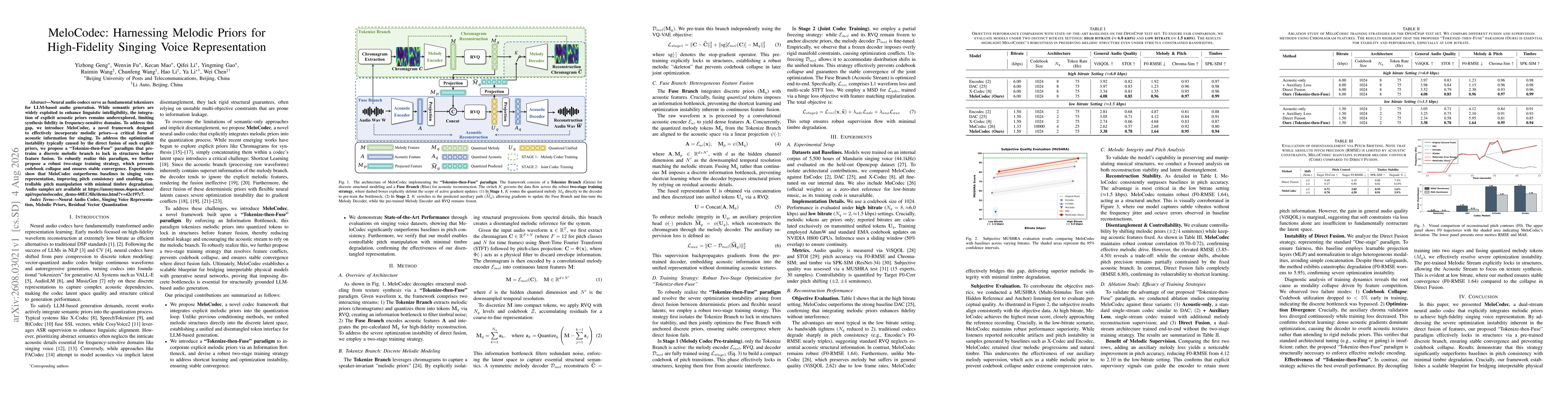 Thumbnail for MeloCodec: Harnessing Melodic Priors for High-Fidelity Singing Voice Representation