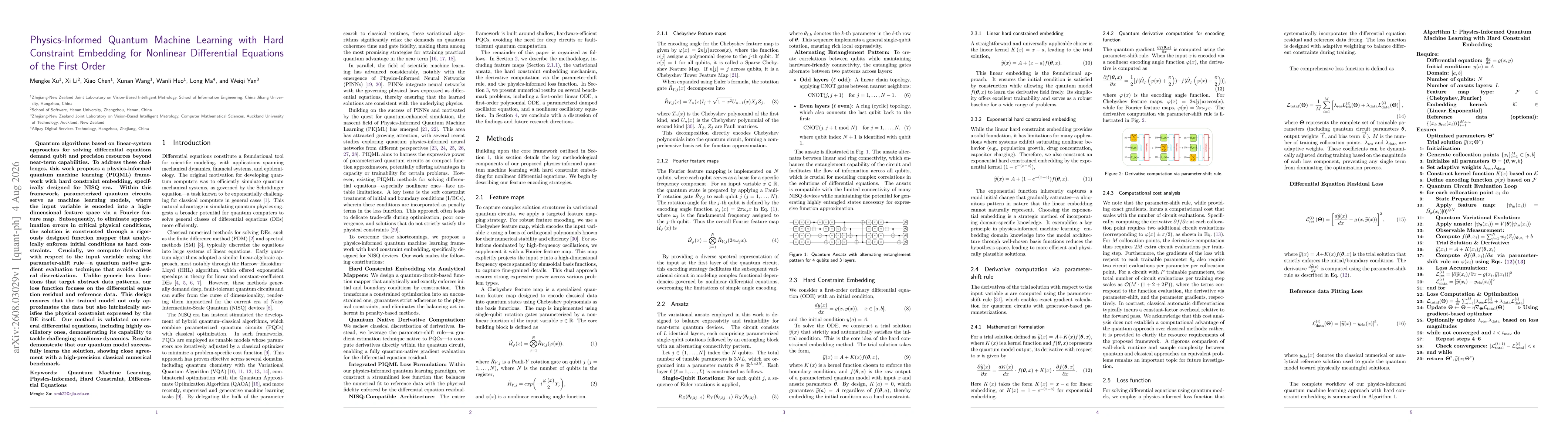 Thumbnail for Physics-Informed Quantum Machine Learning with Hard Constraint Embedding for Nonlinear Differential Equations of the First Order