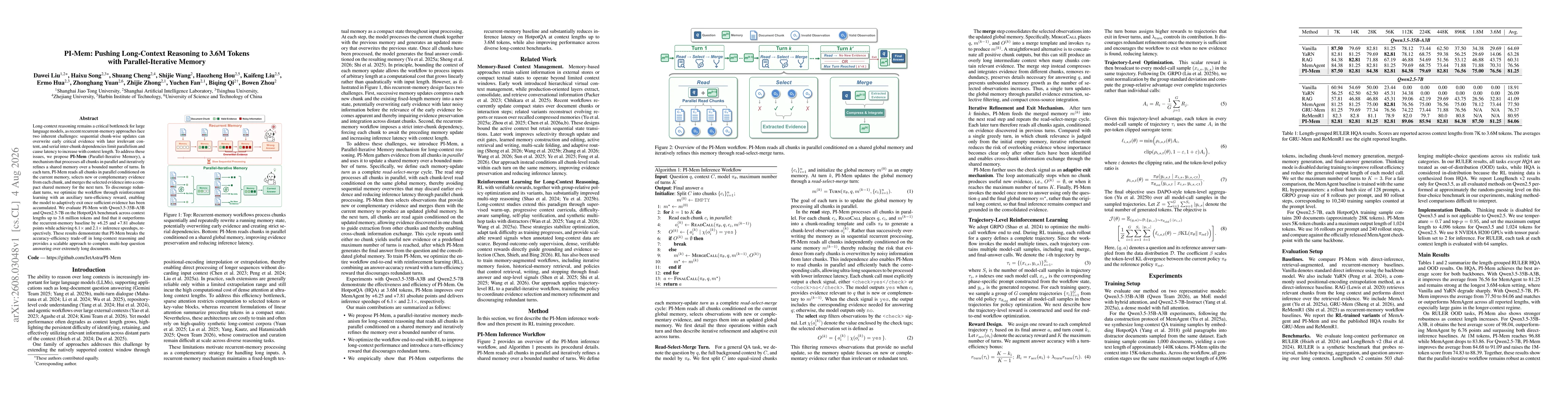 Thumbnail for PI-Mem: Pushing Long-Context Reasoning to 3.6M Tokens with Parallel-Iterative Memory