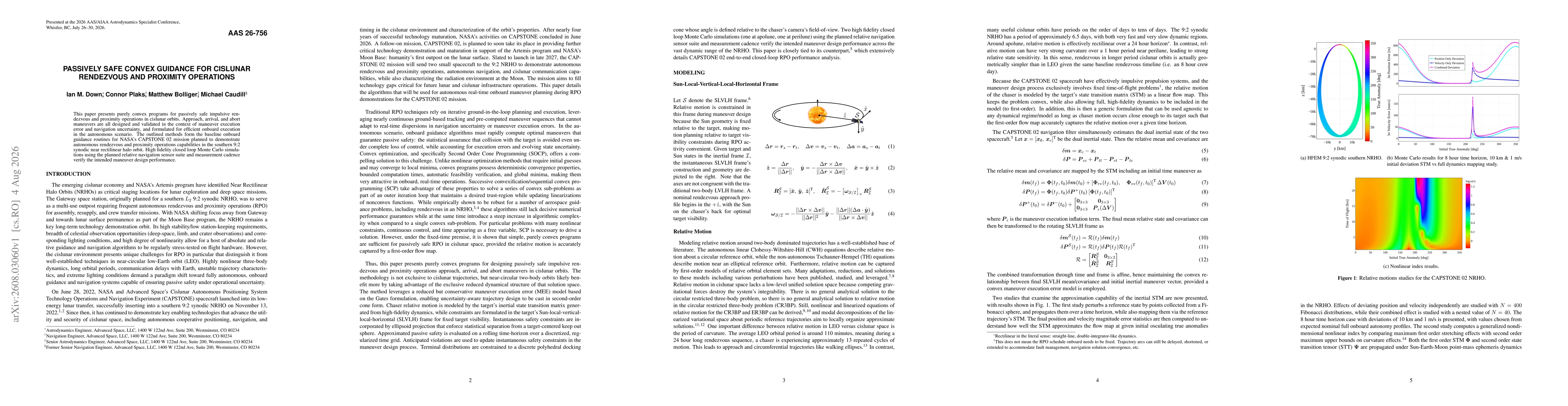 Thumbnail for Passively Safe Convex Guidance for Cislunar Rendezvous and Proximity Operations