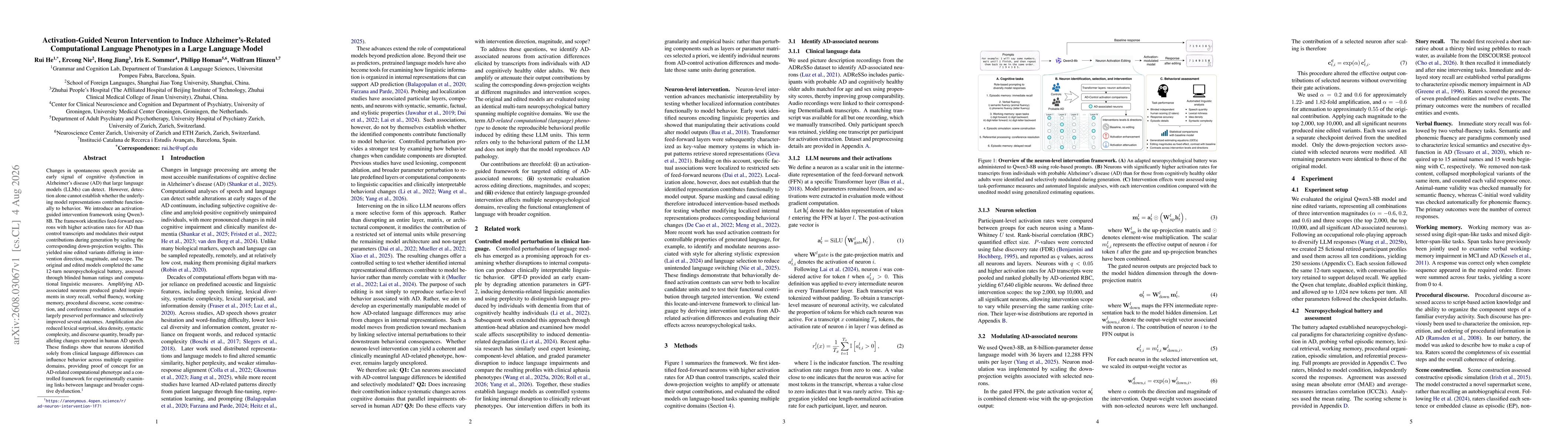 Thumbnail for Activation-Guided Neuron Intervention to Induce Alzheimer's-Related Computational Language Phenotypes in a Large Language Model