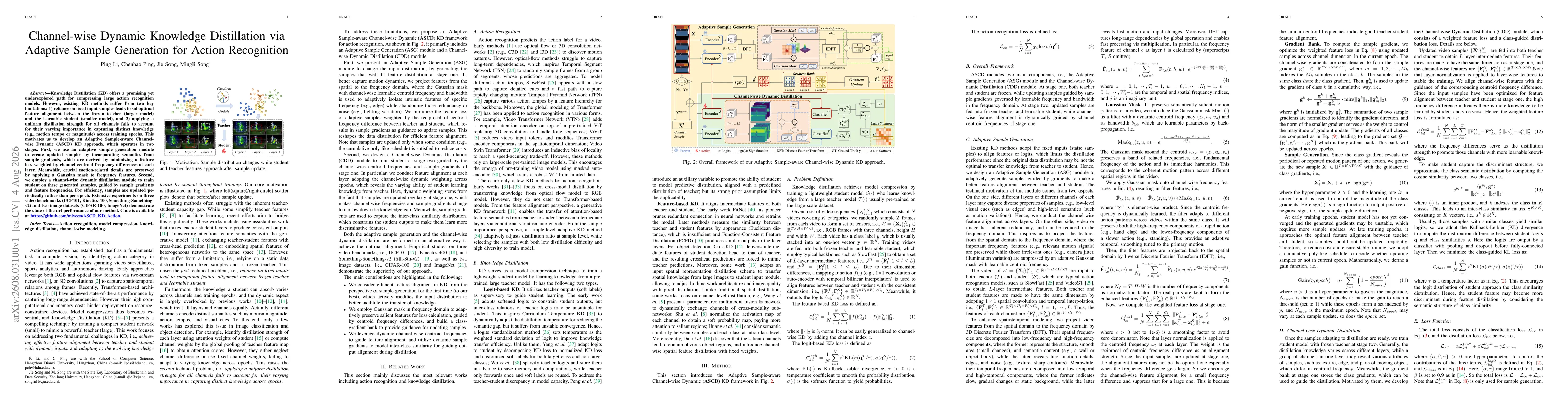 Thumbnail for Channel-wise Dynamic Knowledge Distillation via Adaptive Sample Generation for Action Recognition