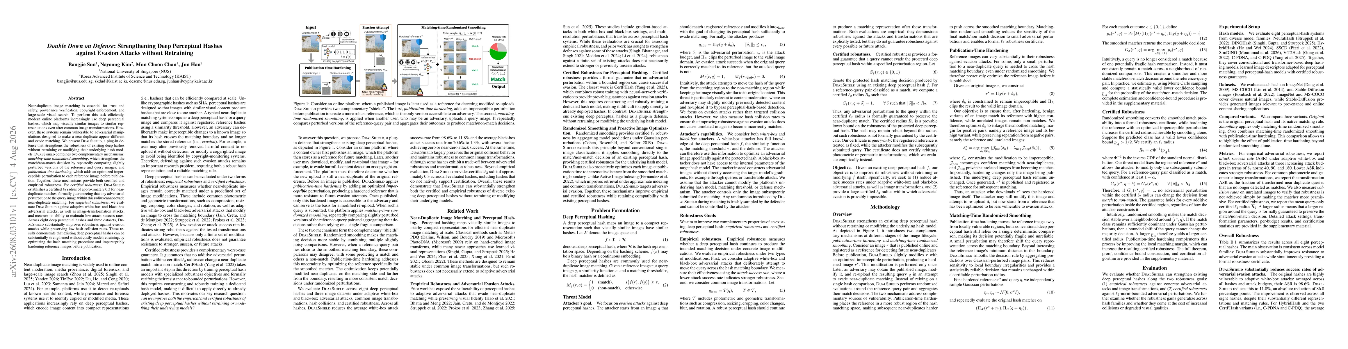 Thumbnail for Double Down on Defense: Strengthening Deep Perceptual Hashes against Evasion Attacks without Retraining