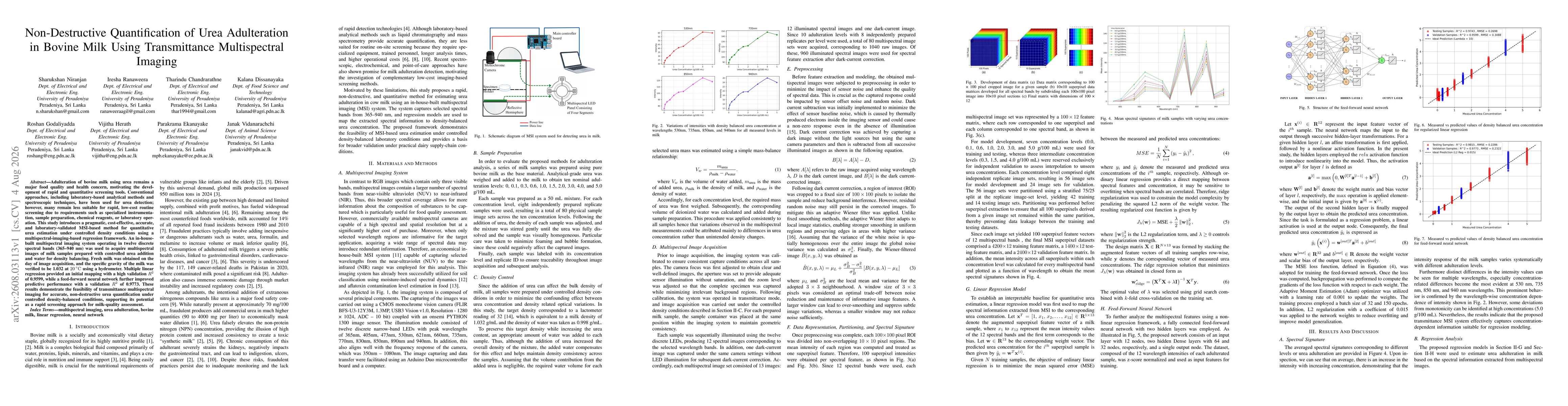 Thumbnail for Non-Destructive Quantification of Urea Adulteration in Bovine Milk Using Transmittance Multispectral Imaging