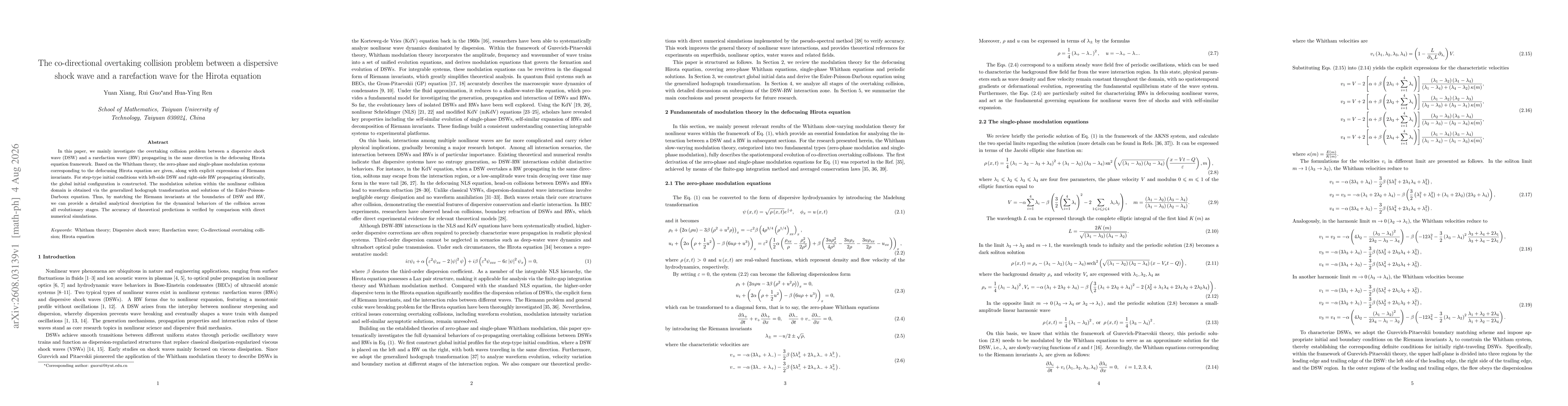 Thumbnail for The co-directional overtaking collision problem between a dispersive shock wave and a rarefaction wave for the Hirota equation