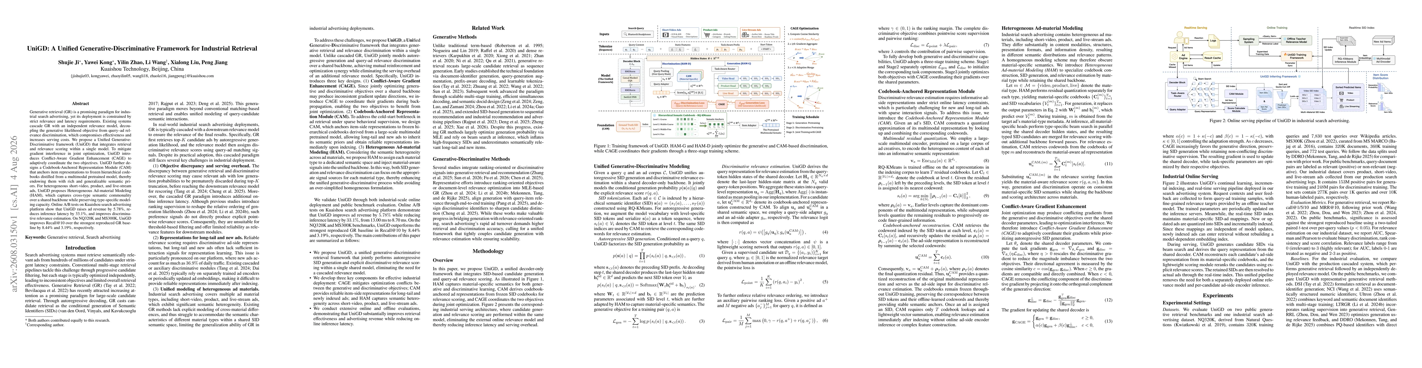 Thumbnail for UniGD: A Unified Generative-Discriminative Framework for Industrial Retrieval