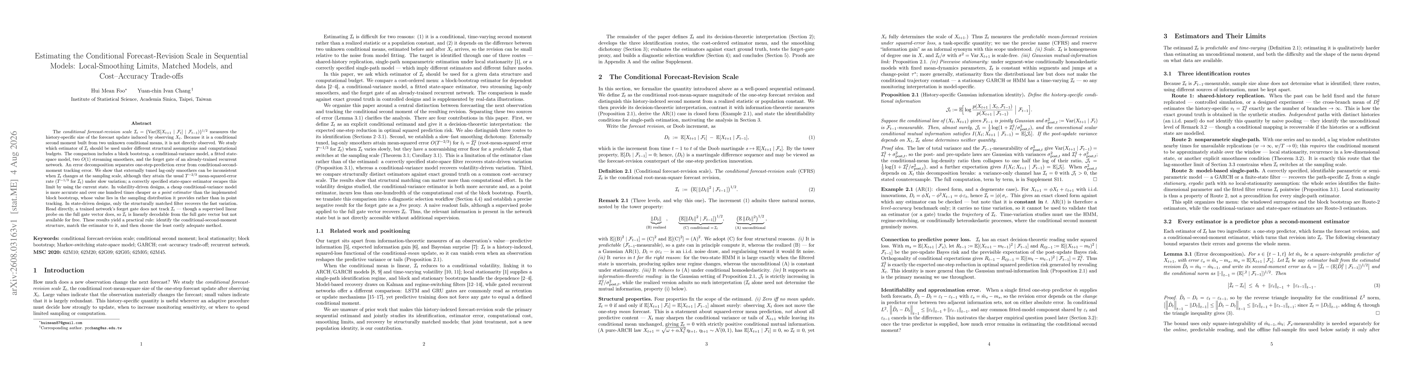 Thumbnail for Estimating the Conditional Forecast-Revision Scale in Sequential Models: Local-Smoothing Limits, Matched Models, and Cost--Accuracy Trade-offs