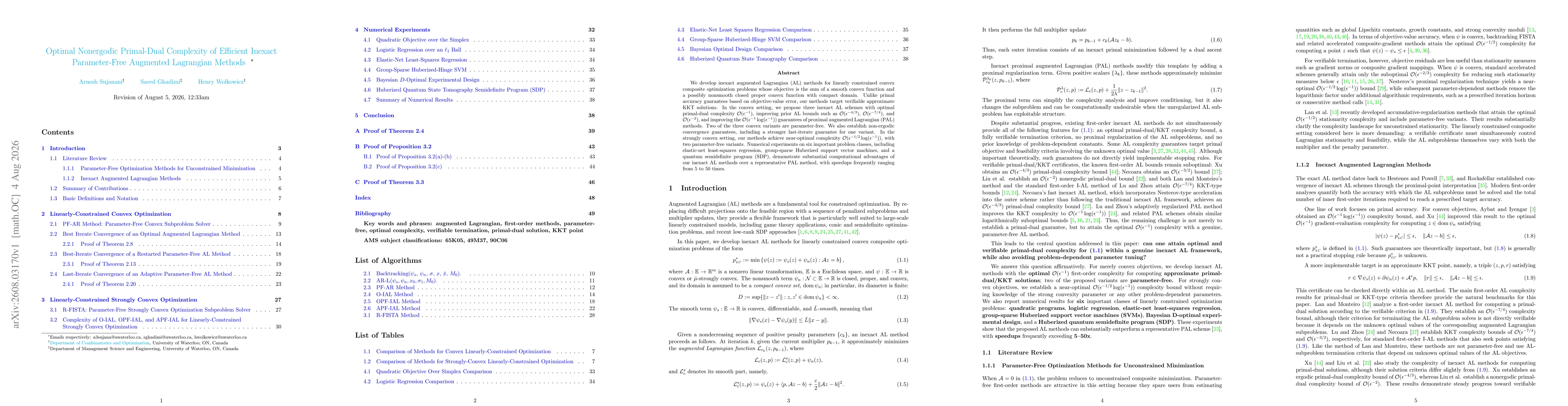 Thumbnail for Optimal Nonergodic Primal-Dual Complexity of Efficient Inexact Parameter-Free Augmented Lagrangian Methods