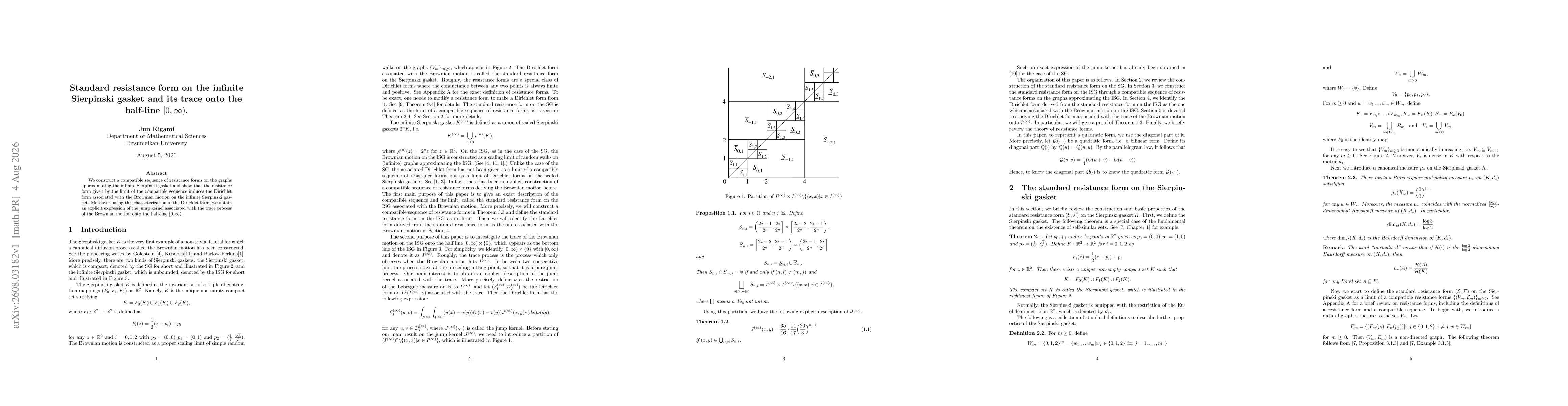 Thumbnail for Standard resistance form on the infinite Sierpinski gasket and its trace onto the half-line $[0, \infty)$