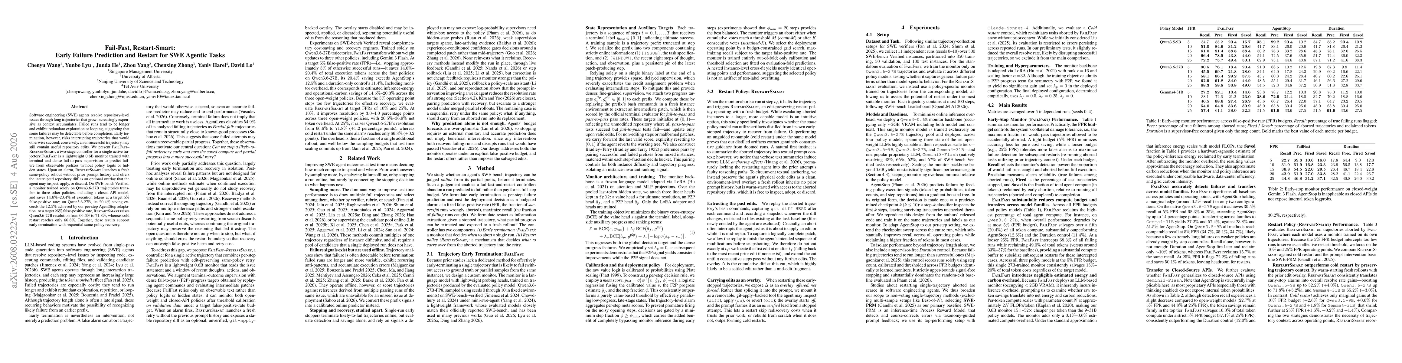 Thumbnail for Fail-Fast, Restart-Smart: Early Failure Prediction and Restart for SWE Agentic Tasks